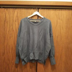 New ! Men V Neck Long Sleeve Pullover Sweater Blue Size S